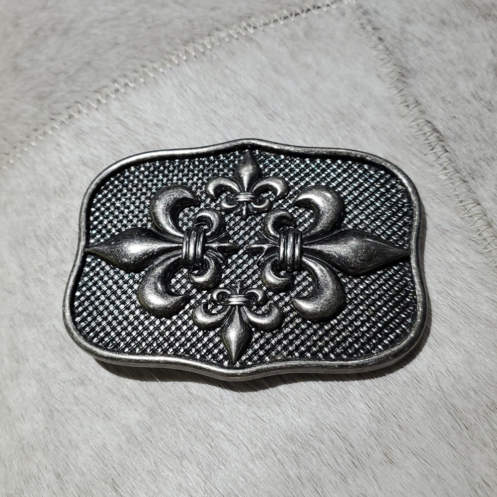 Cross Fleur De Lis Goth Silver Tone Belt Buckle